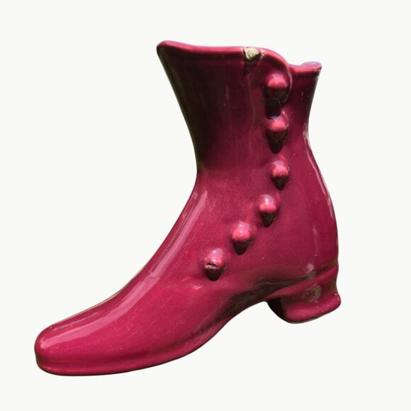 Red Victorian Shoe Planter Retro Pottery Decor - Picture 7 of 10